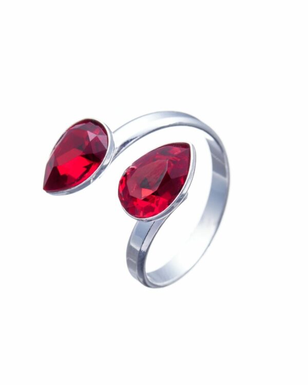 Scarlet Ignite Ring - Rhodium: Radiant crimson gemstone set in a sleek rhodium band